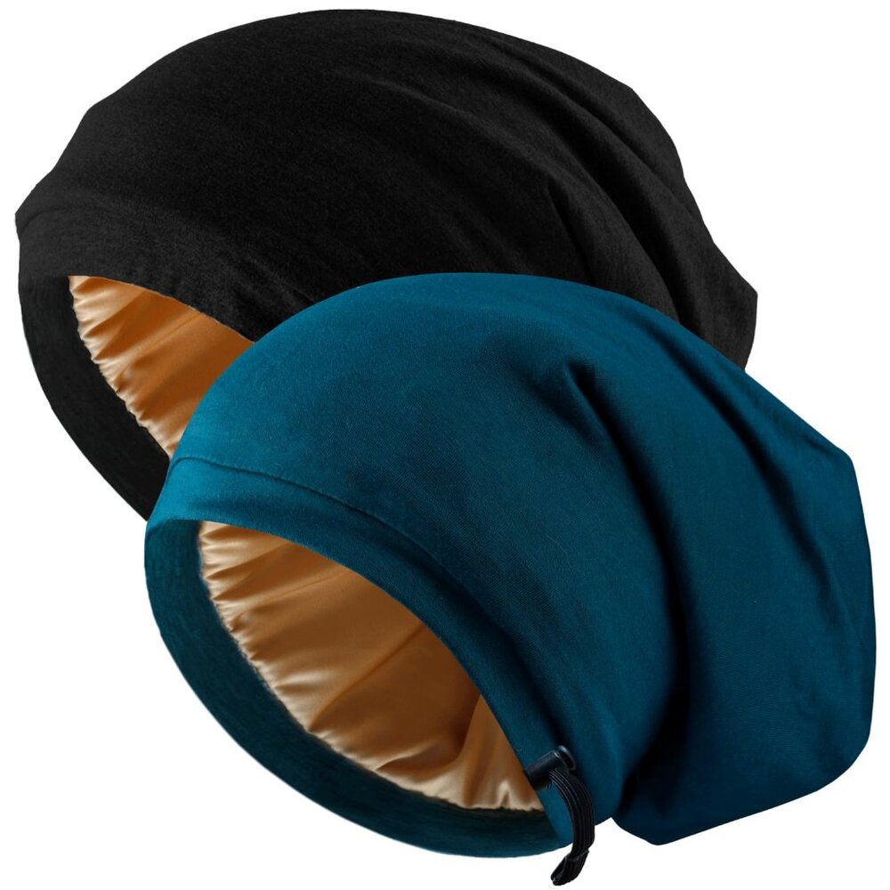 Silk Satin Bonnet Hair Wrap for Sleeping, 2 Pcs Adjustable Silk Bonnets for Wome